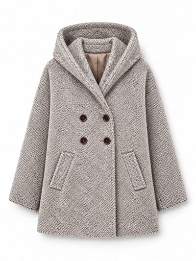 Retrobird Urban Retro Kapüşonlu Oversize Kırçıllı Krem Ceket Kaban