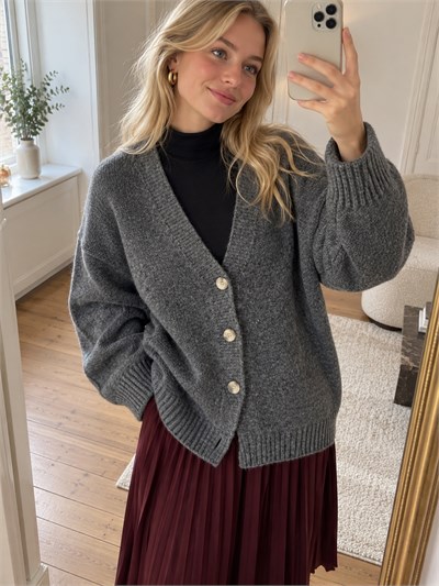 Retrobird Doris Oversize V Yaka Düğmeli Gri Triko Hırka