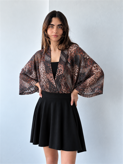 Retrobird Tasarım Çok Renkli Boho Mini Kimono