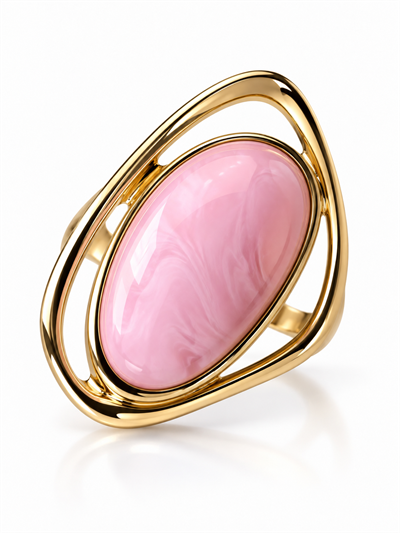 Retrobird Ayarlanabilir Pembe Oval Taş Detaylı Vintage Yüzük