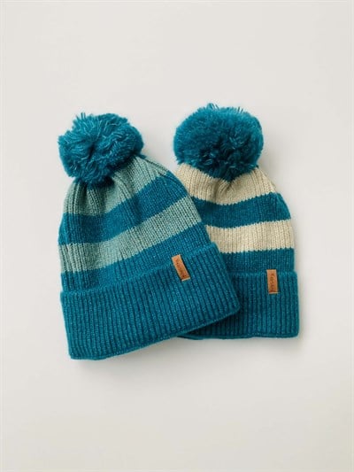 Retrobird Standart Kalıp Pamuk Akrilik İplikten Petrol Renkli Unisex 2li Bere Seti