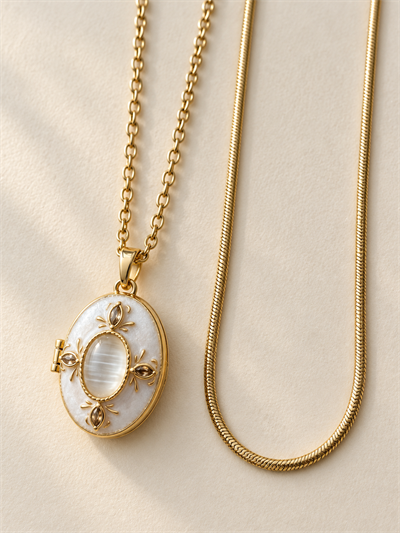 Retrobird Marlowe Ekru Oval Madalyonlu İkili Vintage Kolye Seti