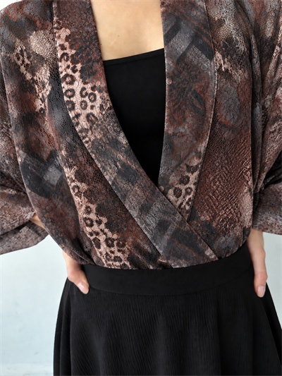 Retrobird Tasarım Çok Renkli Boho Mini Kimono