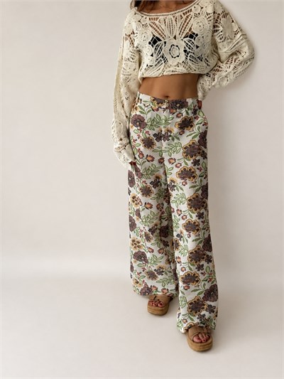 Retrobird Josie Retro Çiçek Desenli Geniş Paça Çok Renkli Pantolon