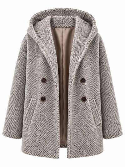 Retrobird Urban Retro Kapüşonlu Oversize Kırçıllı Krem Ceket Kaban
