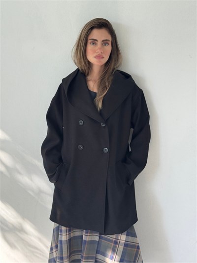 Retrobird Urban Retro Kapüşonlu Oversize Siyah İnce Ceket