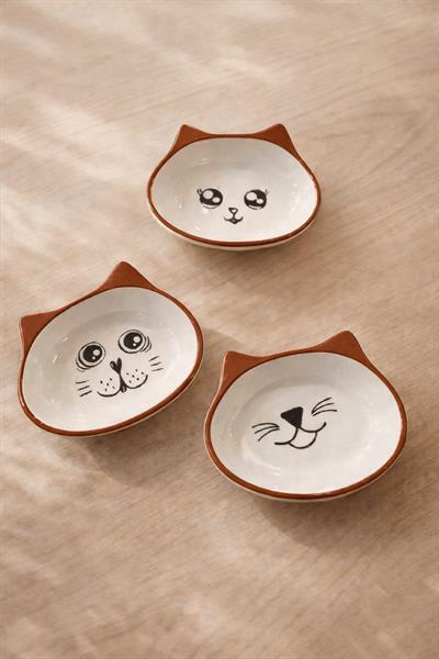 Retrobird 3-Piece Ceramic Cat Brown Snack Bowl Set – Decorative Serving Bowl for Nuts and Snacks