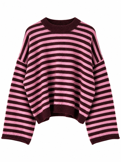 Retrobird Livia Oversize Çizgili Pembe - Bordo Triko Kazak