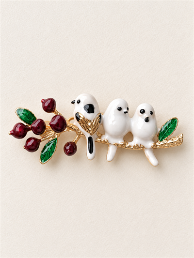 Retrobird Romy Beyaz Kuş Figürlü Vintage Broş