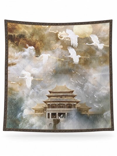 Retrobird Satensi Gri - Sarı Kare Şal