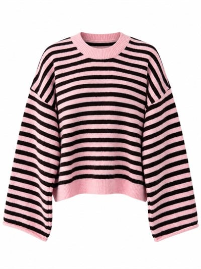 Retrobird Livia Oversize Siyah Çizgili Pembe Triko Kazak