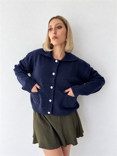 Retrobird Darcy Polo Yaka Cepli Lacivert Triko Hırka