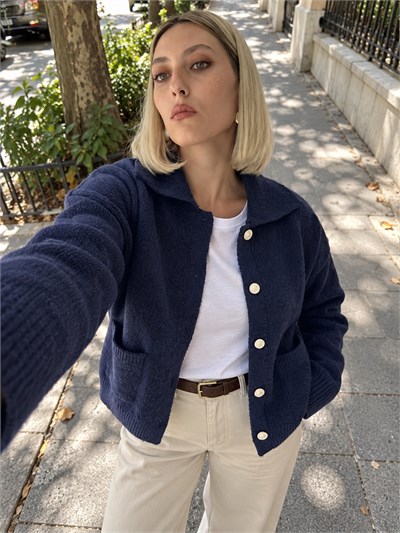 Retrobird Darcy Polo Yaka Cepli Lacivert Triko Hırka