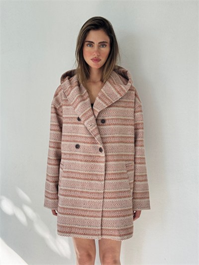 Retrobird Urban Retro Kapüşonlu Oversize Krem - Somon Ceket Kaban