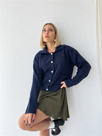 Retrobird Darcy Polo Yaka Cepli Lacivert Triko Hırka
