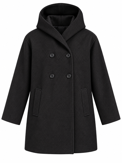Retrobird Urban Retro Kapüşonlu Oversize Dokulu Kömür Renkli Kışlık Ceket Kaban