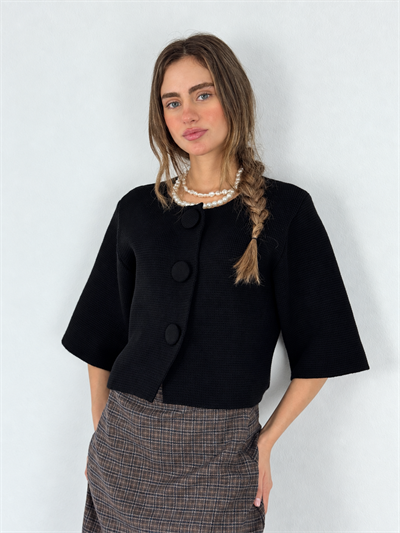 Retrobird Nellie Büyük Düğmeli Siyah Crop Triko Hırka