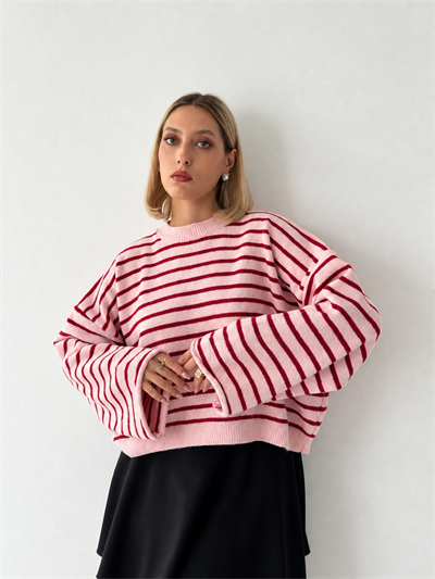 Retrobird Livia Oversize Striped Red-Pink Knit Sweater