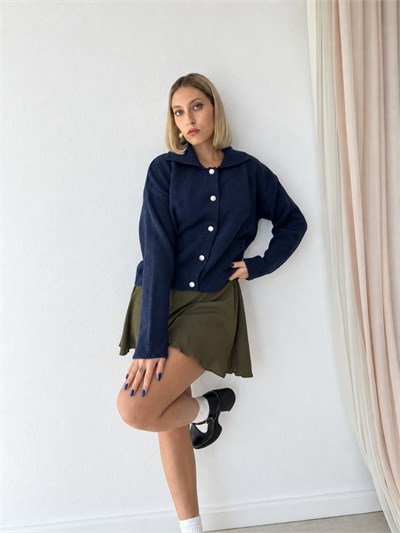 Retrobird Darcy Polo Yaka Cepli Lacivert Triko Hırka
