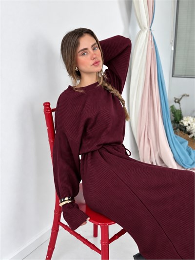 Retrobird Maribel Kemer Bağcıklı Maxi Mürdüm Triko Elbise