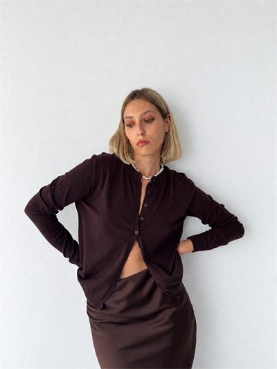 Retrobird Thea Bisiklet Yaka Kahverengi Basic İnce Triko Hırka