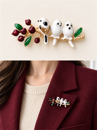 Retrobird Romy Beyaz Kuş Figürlü Vintage Broş