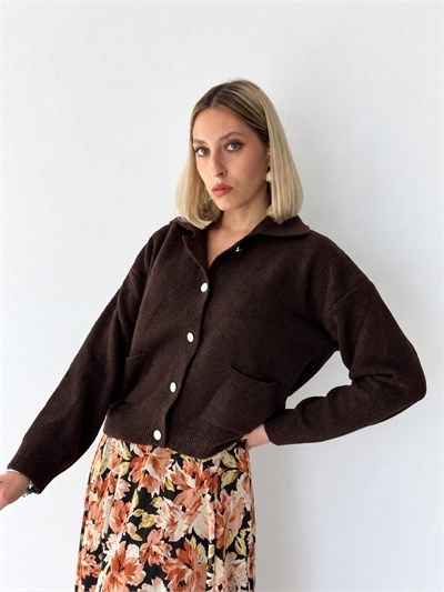Retrobird Darcy Polo Yaka Cepli Kahverengi Triko Hırka