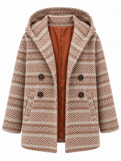 Retrobird Urban Retro Kapüşonlu Oversize Krem - Somon Ceket Kaban