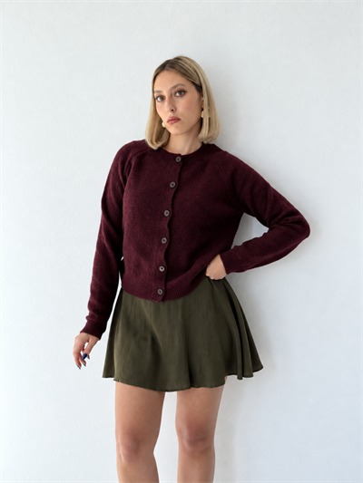 Retrobird Jodie Bisiklet Yaka Düğmeli Bordo Triko Hırka