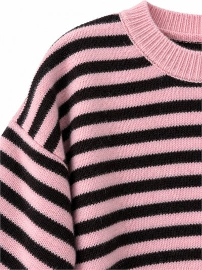 Retrobird Livia Oversize Siyah Çizgili Pembe Triko Kazak