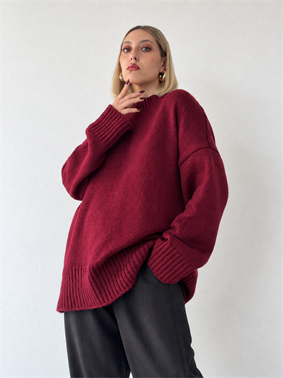Retrobird Bess Oversize Bisiklet Yaka Bordo Basic Triko Kazak