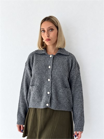 Retrobird Darcy Polo Yaka Cepli Gri Triko Hırka