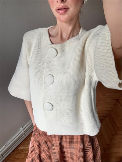 Retrobird Nellie Büyük Düğmeli Krem Crop Triko Hırka