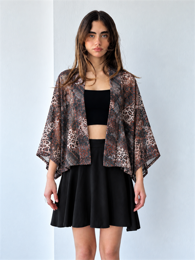 Retrobird Tasarım Çok Renkli Boho Mini Kimono