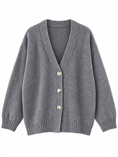 Retrobird Doris Oversize V Yaka Düğmeli Gri Triko Hırka
