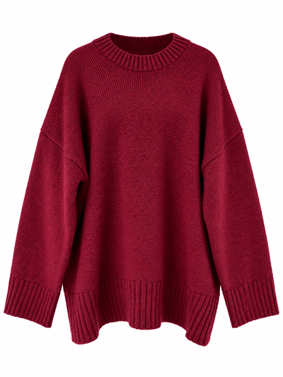 Retrobird Bess Oversize Bisiklet Yaka Bordo Basic Triko Kazak