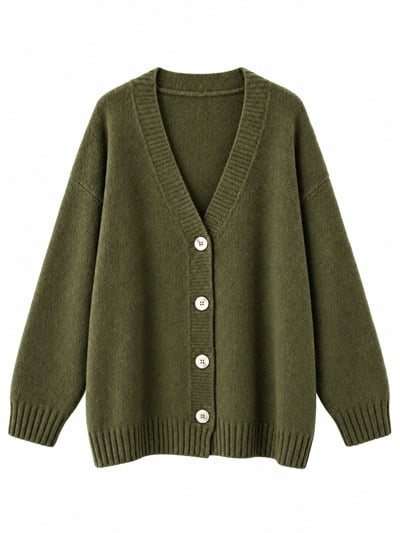 Retrobird Doris Oversize V Yaka Düğmeli Haki Triko Hırka