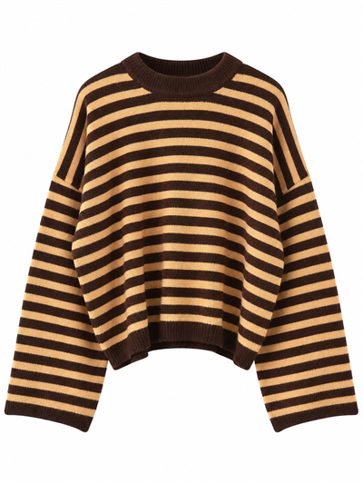 Retrobird Livia Oversize Çizgili Sarı - Kahve Triko Kazak