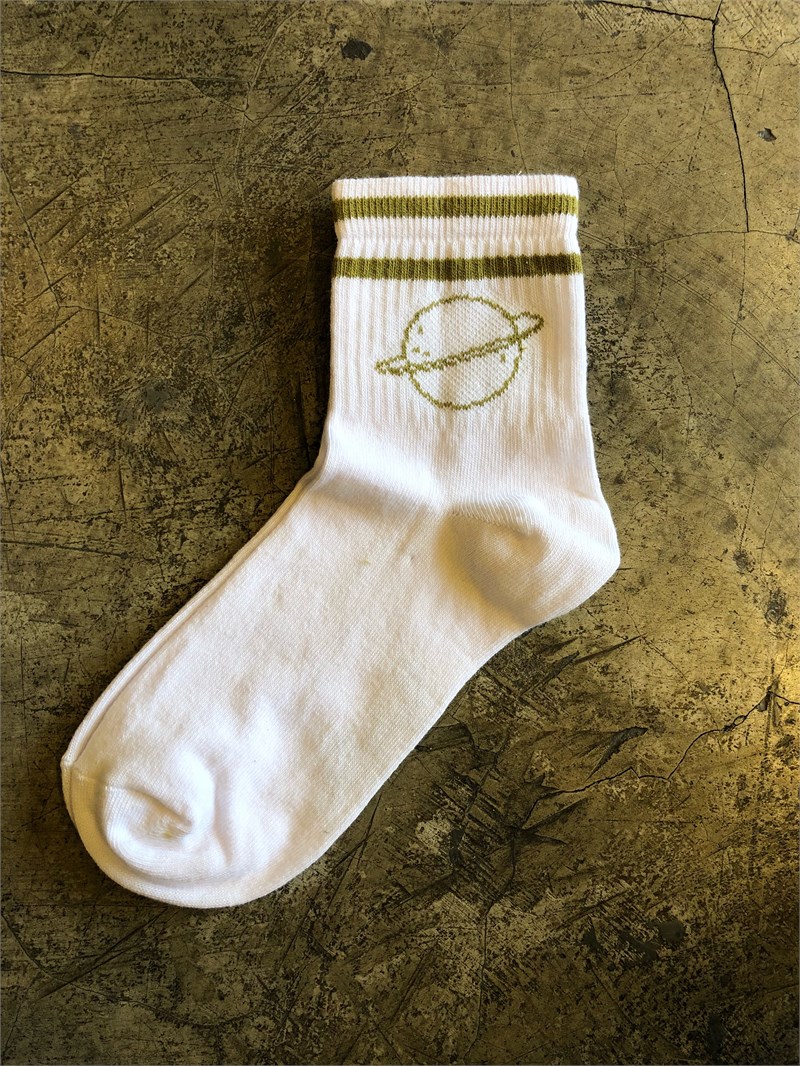 Retrobird Cotton Saturn Patterned Single Pair White Color Womens Socks