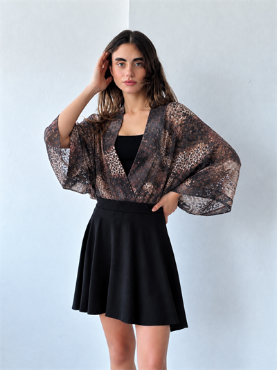 Retrobird Tasarım Çok Renkli Boho Mini Kimono