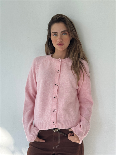 Retrobird Jodie Bisiklet Yaka Düğmeli Pembe Triko Hırka