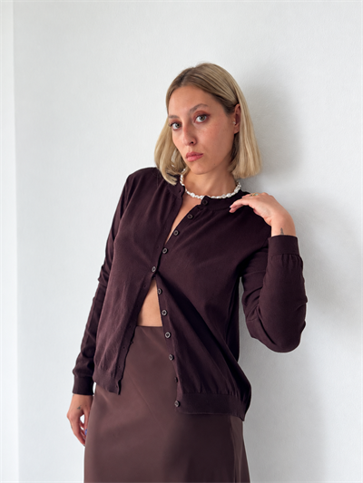 Retrobird Thea Bisiklet Yaka Kahverengi Basic İnce Triko Hırka