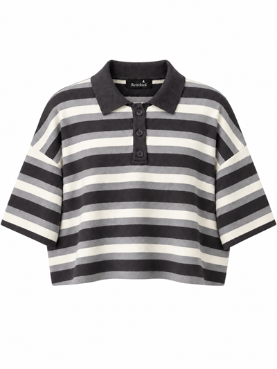 Retrobird Patsy Oversize Polo Yaka Antrasit - Krem Çizgili Triko Kazak