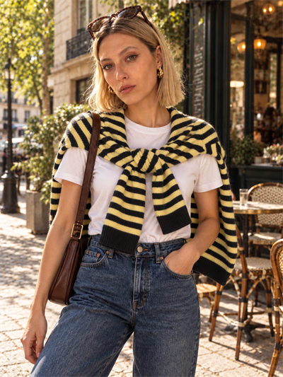 Retrobird Livia Oversize Siyah Çizgili Sarı Triko Kazak