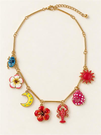 Retrobird Solana Colorful Figurative Charm Detailed Red Necklace