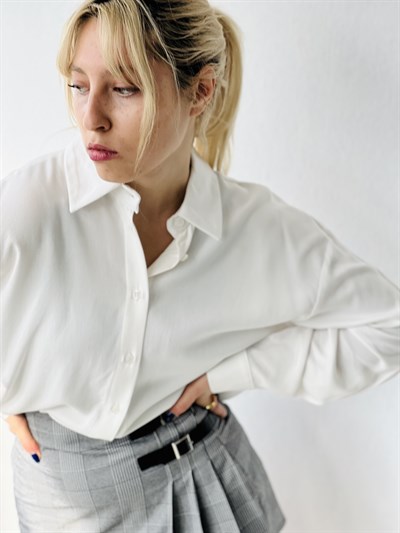  Retrobird White Short Viscose Fabric Boyfriend Shirt