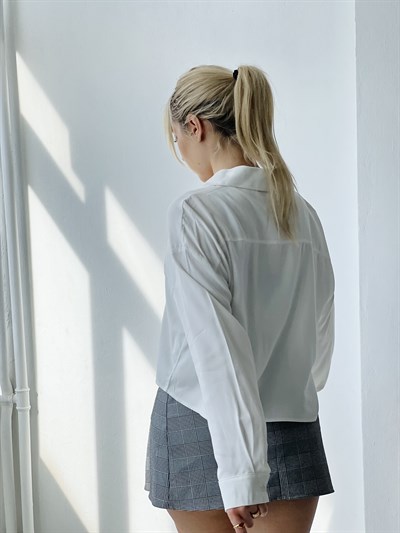  Retrobird White Short Viscose Fabric Boyfriend Shirt