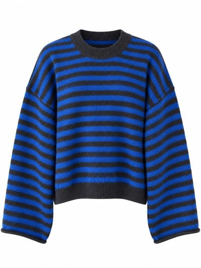 Retrobird Livia Oversize Siyah Çizgili Saks Mavi Triko Kazak