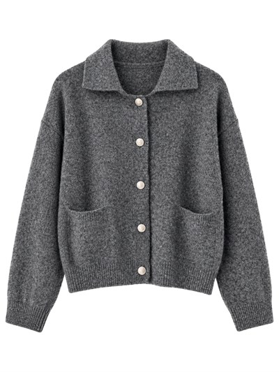 Retrobird Darcy Polo Yaka Cepli Gri Triko Hırka