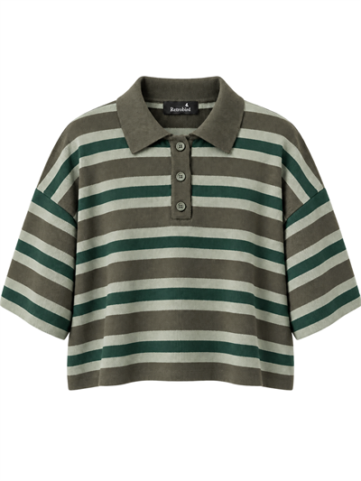 Retrobird Patsy Oversize Polo Yaka Yeşil Çizgili Triko Kazak
